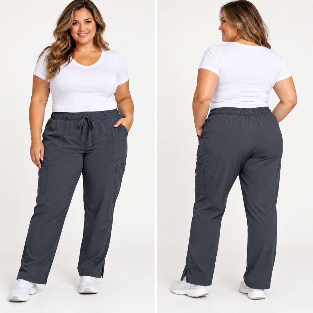 Scrubstar Womens 2XL Grey Cargo Scrub Pants Elastic Waist Drawstring Straight